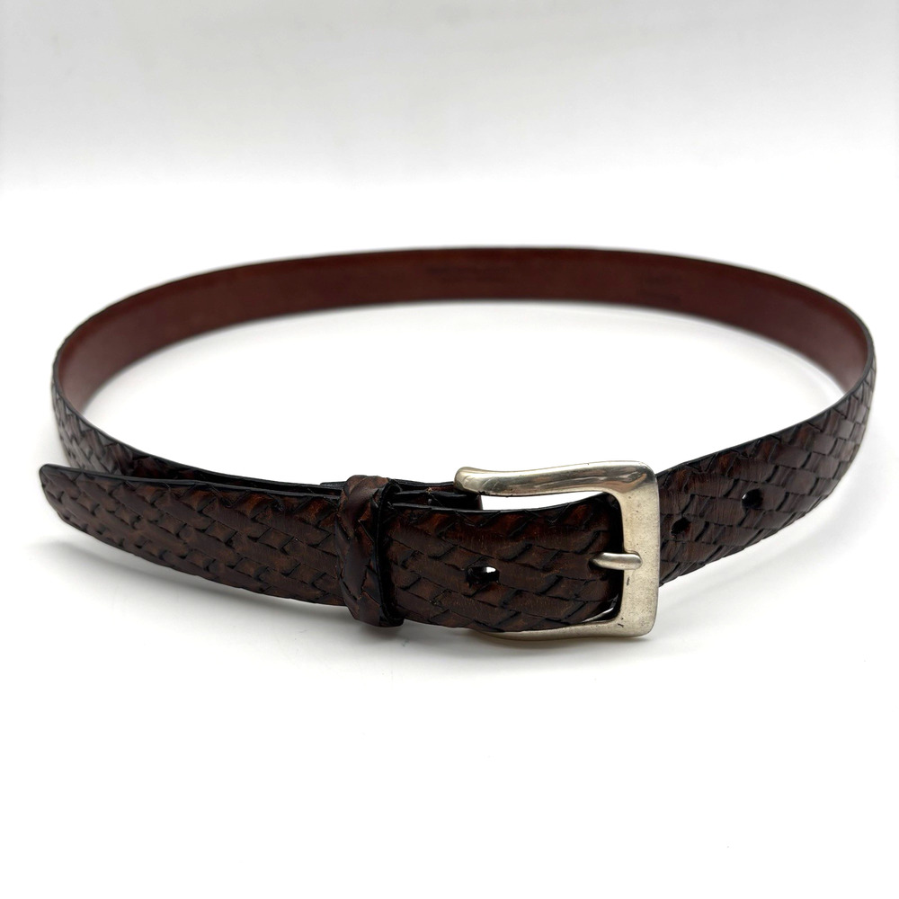 1970s Harris Prestige Brown Basketweave Leather Dress Belt 36 Handcrafted in USA - Picture 3 of 13